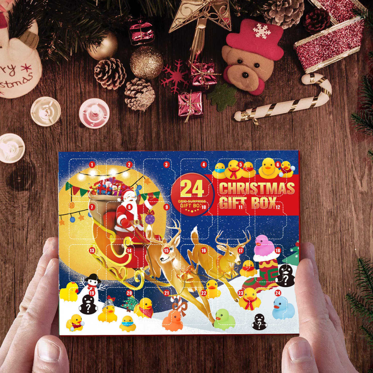 Christmas Rubber Duck Advent Calendar 24 Days Surprise Box Cute Holiday Duck Toys Blind Box Gift for Kids