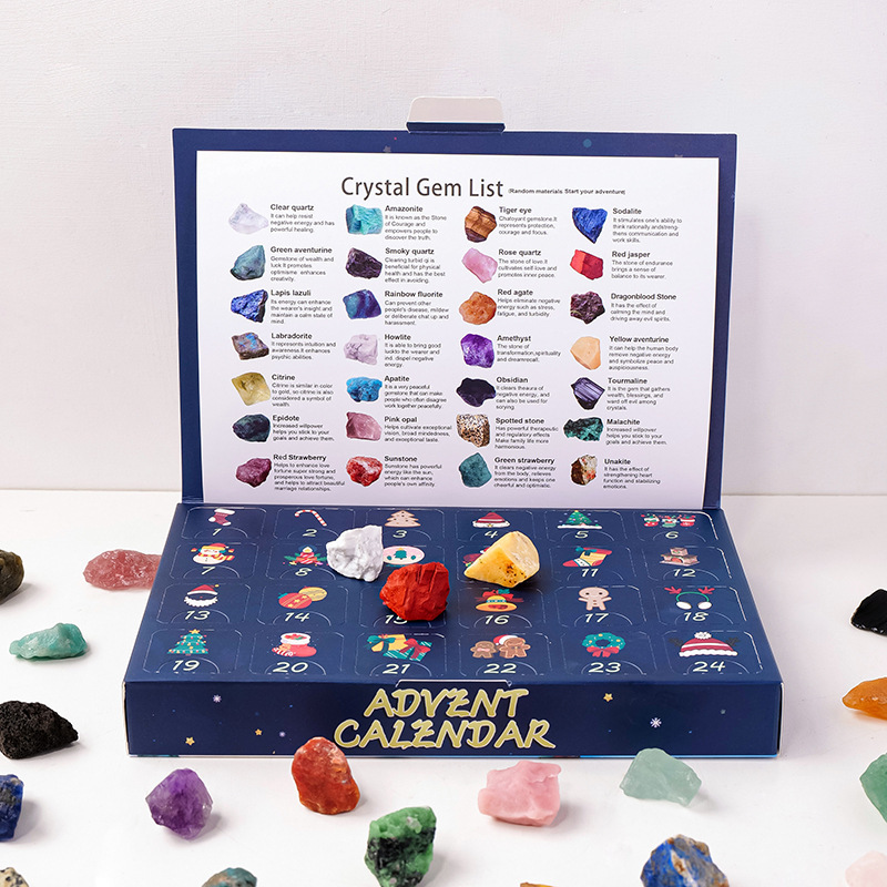 Christmas Crystal Advent Calendar 24-Day Mystery Box Natural Raw Gemstones Mineral Surprise Gift Set