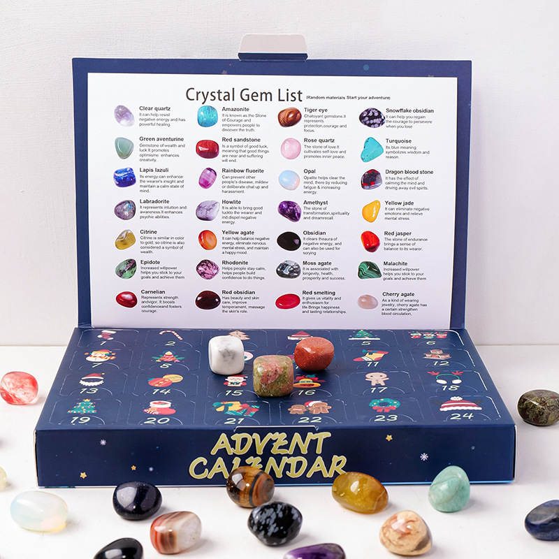 Christmas Crystal Advent Calendar 24-Day Mystery Box Natural Raw Gemstones Mineral Surprise Gift Set