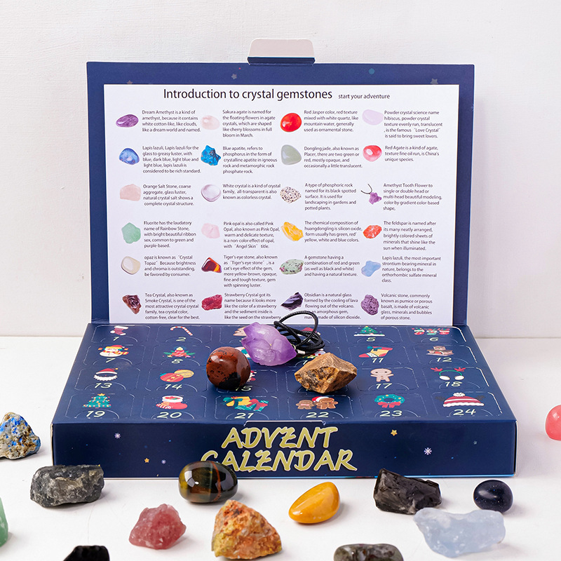 Christmas Crystal Advent Calendar 24-Day Mystery Box Natural Raw Gemstones Mineral Surprise Gift Set