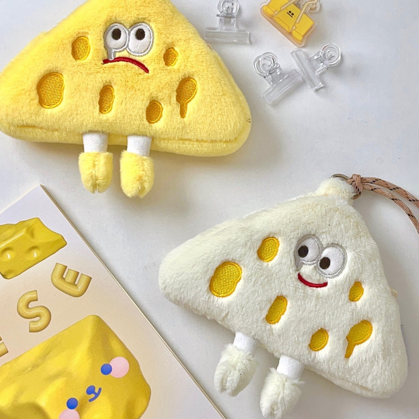 Cute Coin Purse Cheese Card Holder for Women Holiday Gift Crossbody Bag Short Velvet Emoji Coin Purse