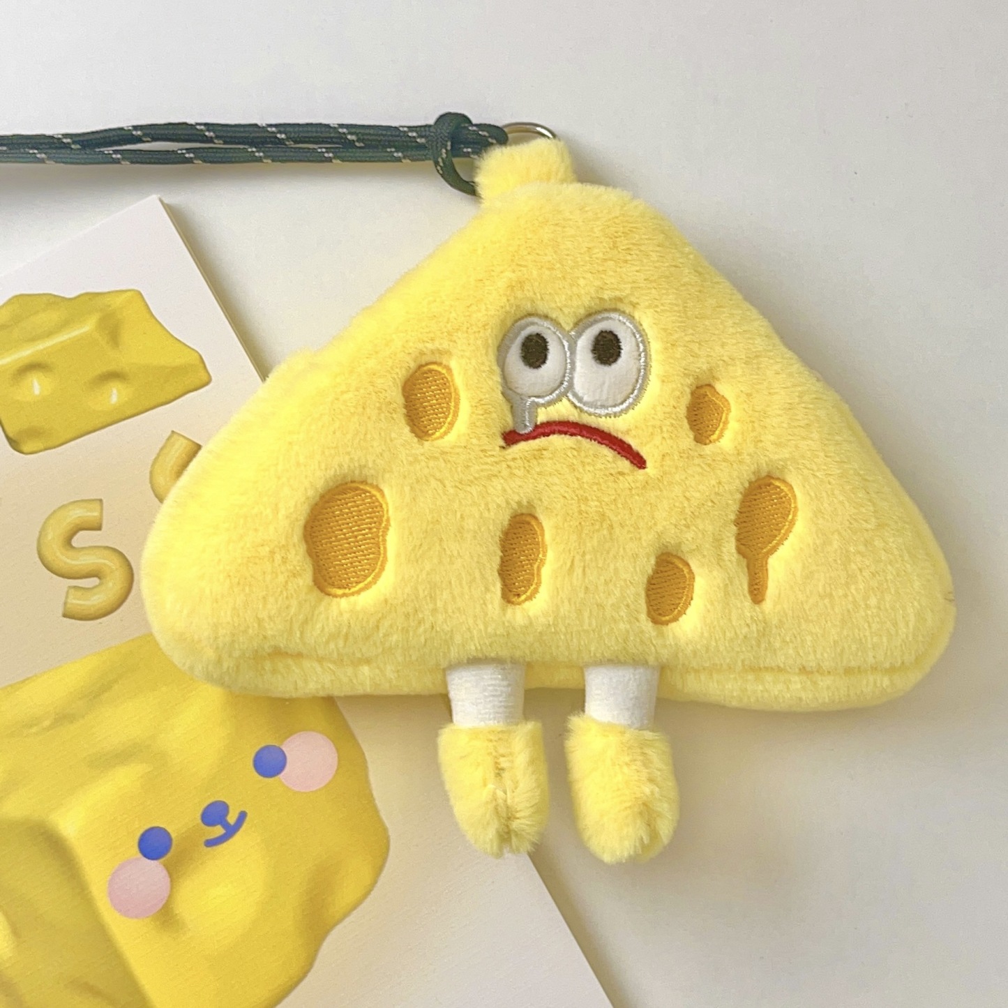 Cute Coin Purse Cheese Card Holder for Women Holiday Gift Crossbody Bag Short Velvet Emoji Coin Purse