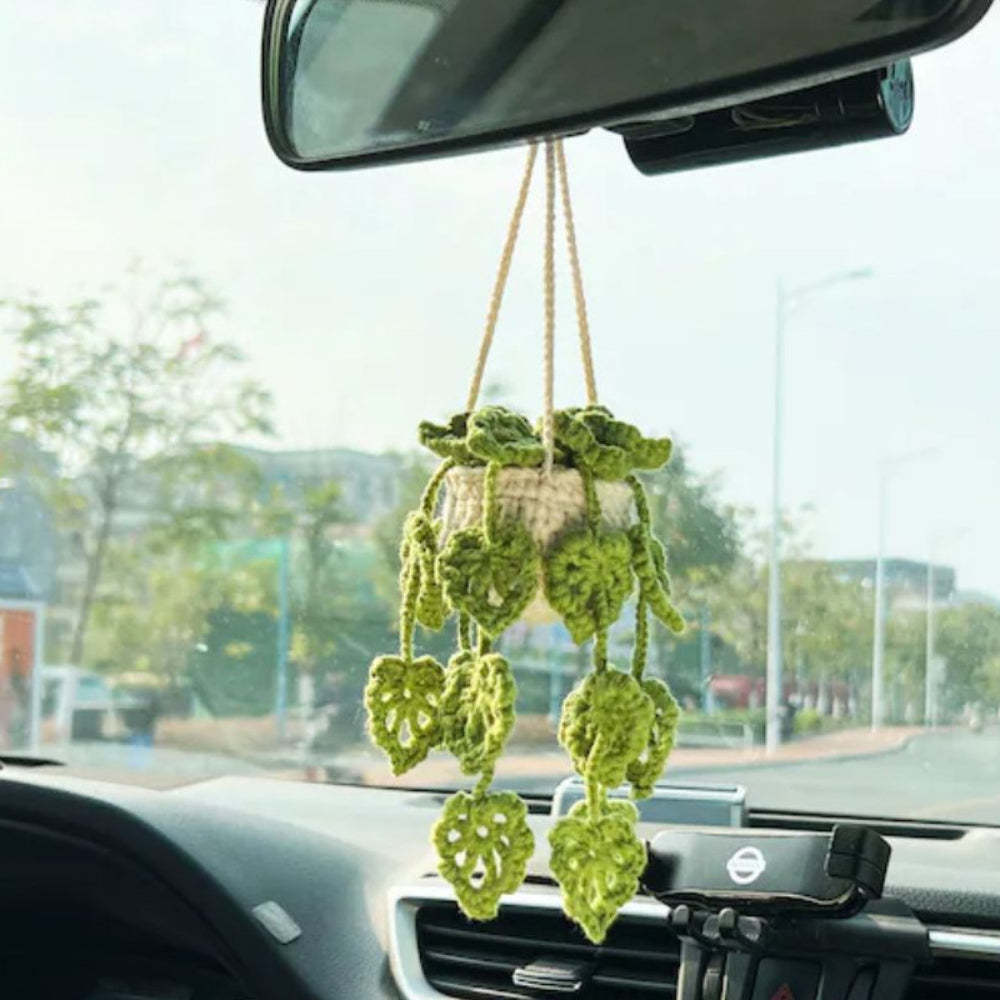 Cute Potted Plants Crochet Car Mirror Hanging Accessories Gift for Handicraft Lover - Myphotomugs