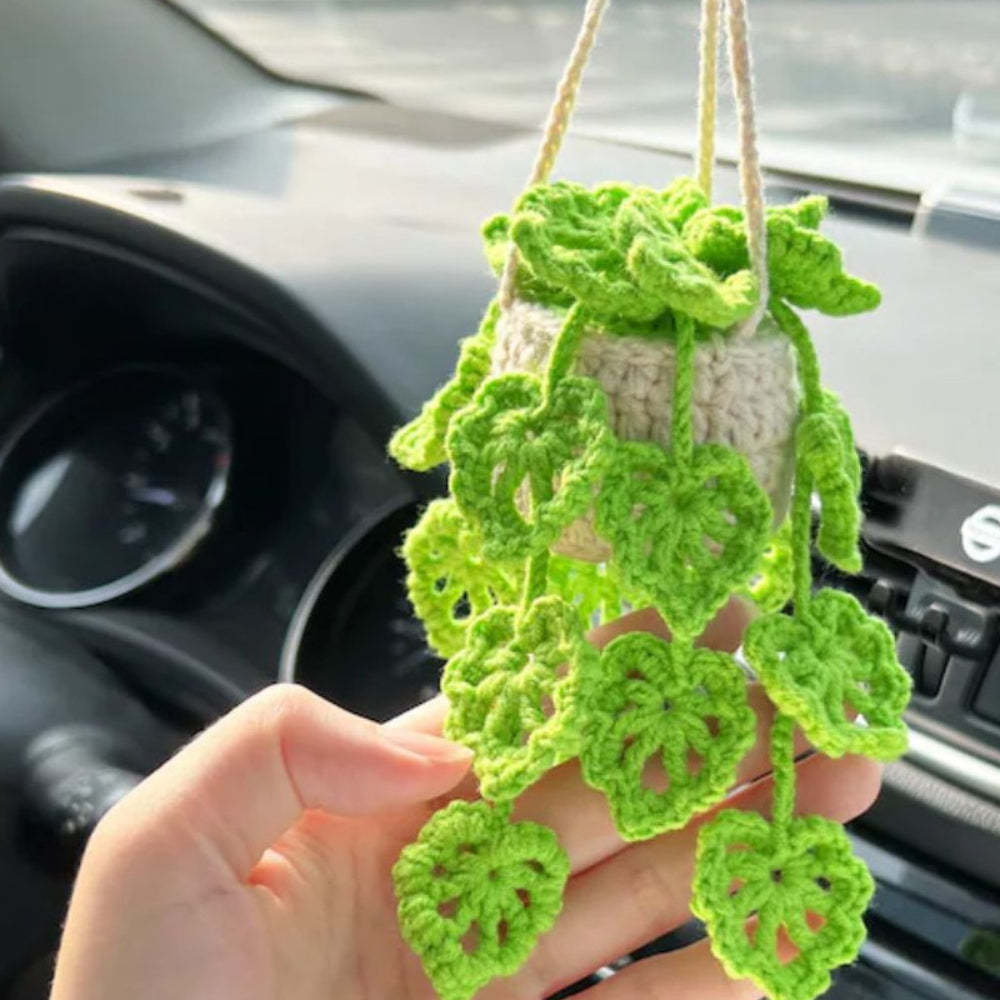 Cute Potted Plants Crochet Car Mirror Hanging Accessories Gift for Handicraft Lover - Myphotomugs