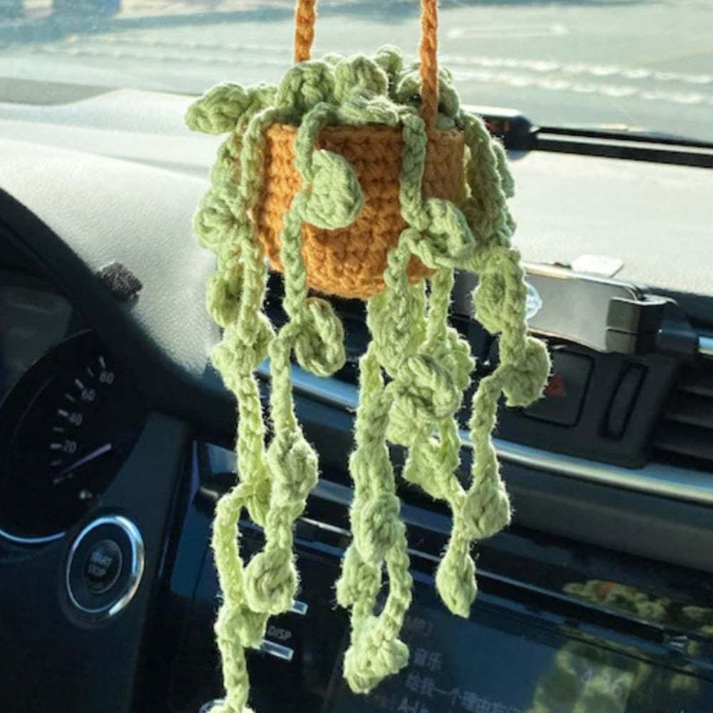 Cute Potted Plants Crochet Car Mirror Hanging Accessories Gift for Handicraft Lover - Myphotomugs