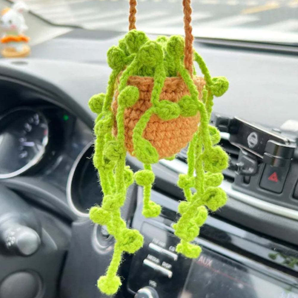 Cute Potted Plants Crochet Car Mirror Hanging Accessories Gift for Handicraft Lover - Myphotomugs