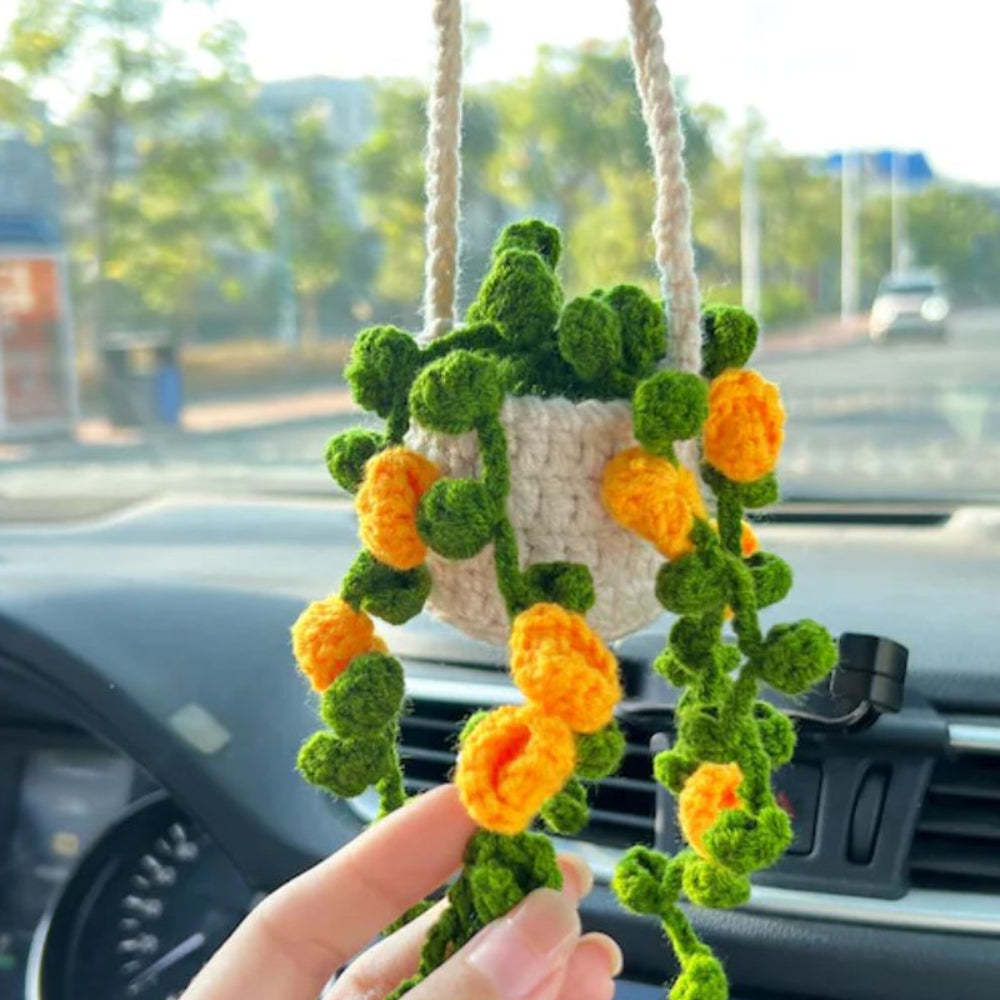 Cute Potted Plants Crochet Car Mirror Hanging Accessories Gift for Handicraft Lover - Myphotomugs