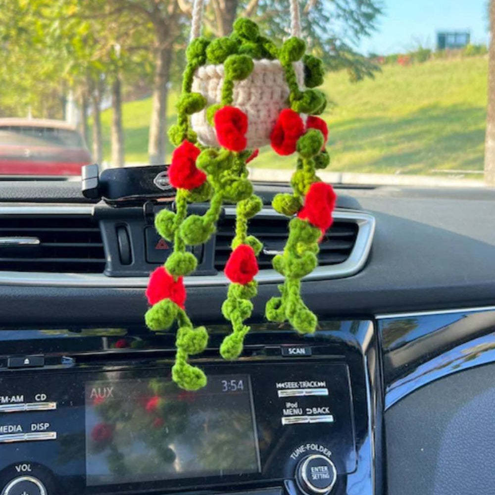 Cute Potted Plants Crochet Car Mirror Hanging Accessories Gift for Handicraft Lover - Myphotomugs