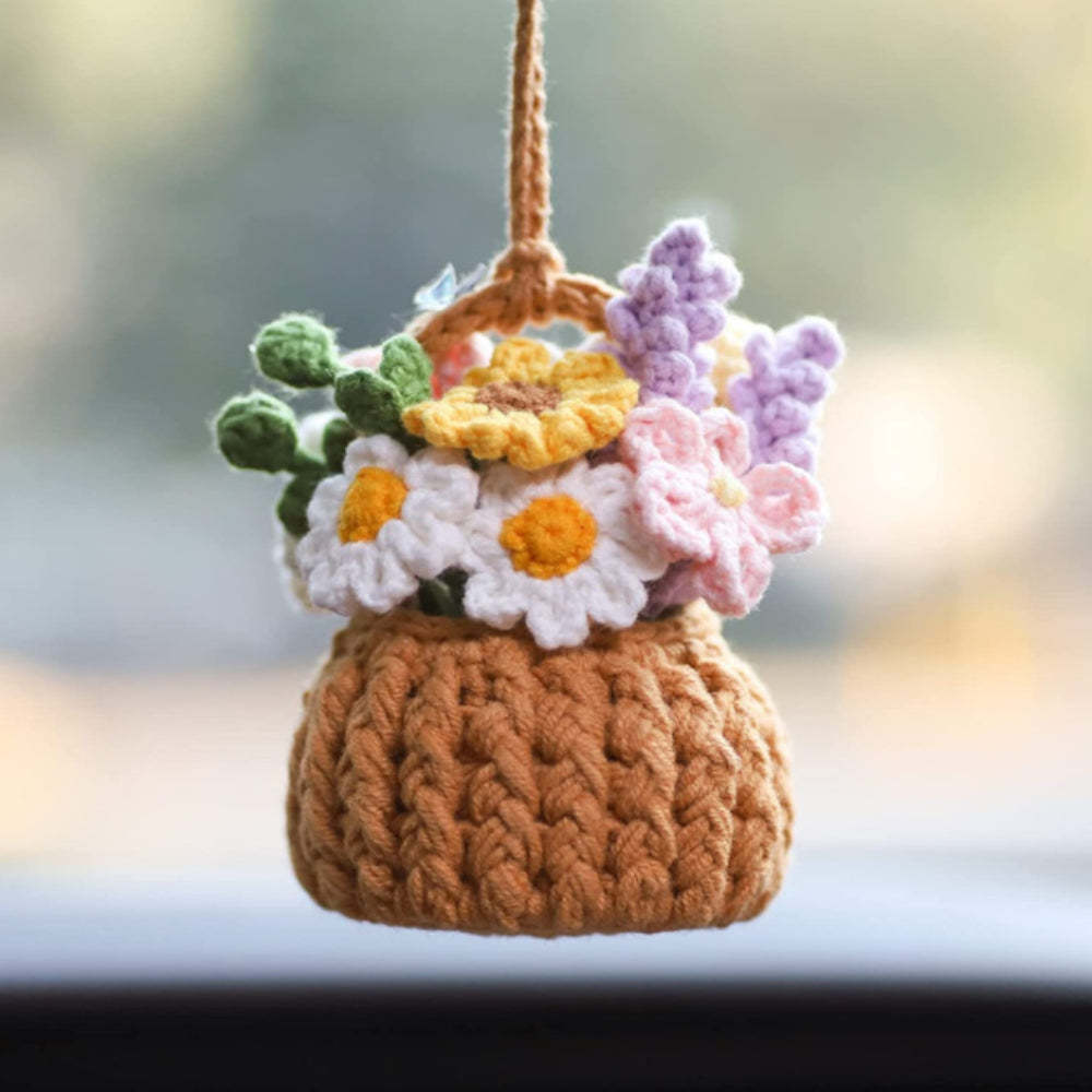 Cute Potted Plants Crochet Car Mirror Hanging Accessories Gift for Handicraft Lover - Myphotomugs