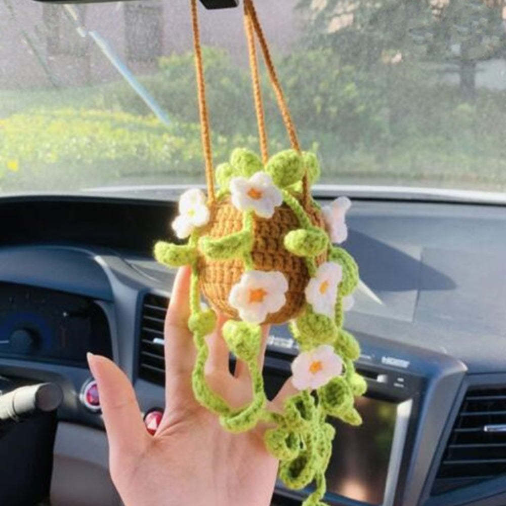 Cute Potted Plants Crochet Car Mirror Hanging Accessories Gift for Handicraft Lover - Myphotomugs