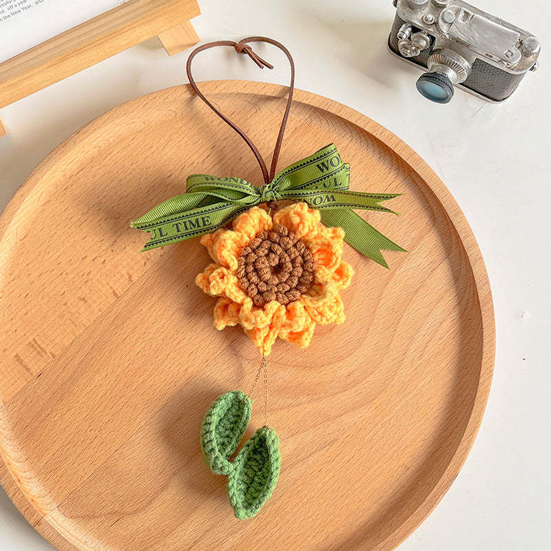 Crochet Sunflower Knitted Flowers Car Mirror Hanging Accessories - Myphotomugs