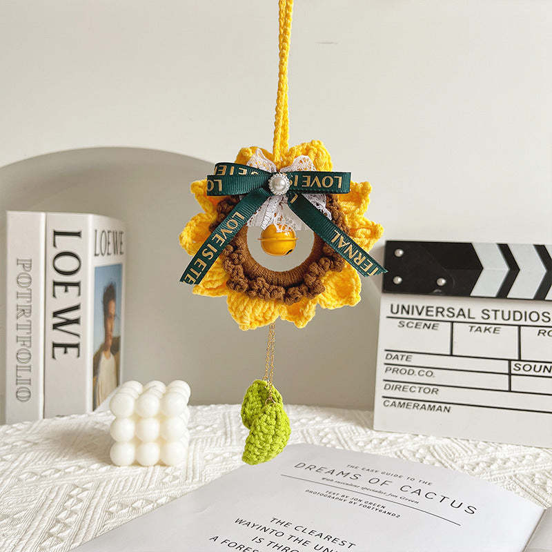 Crochet Sunflower Knitted Flowers Car Mirror Hanging Accessories - Myphotomugs