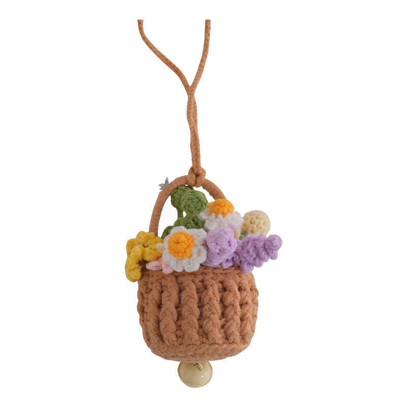 Cute Knitted Flowers Basket Crochet Plant Car Mirror Hanging Accessories Gift for Her - Myphotomugs