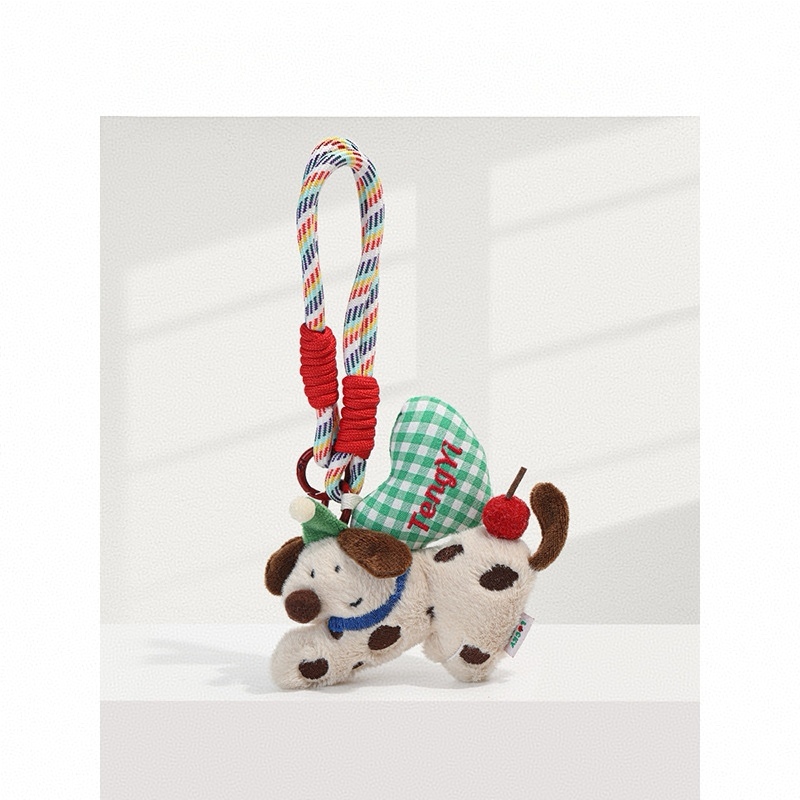 Polka Dot Plush Dog Keychain Cute Puppy Bag Charm Soft Key Holder for Women Christmas New Year Gift