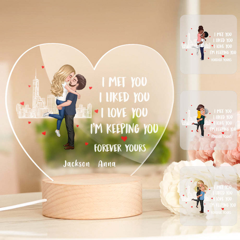 Valentine's Gifts Custom Lamp Personalized Hairstyle Clothes and Name Cartoon Heart Shape Light - Myphotomugs