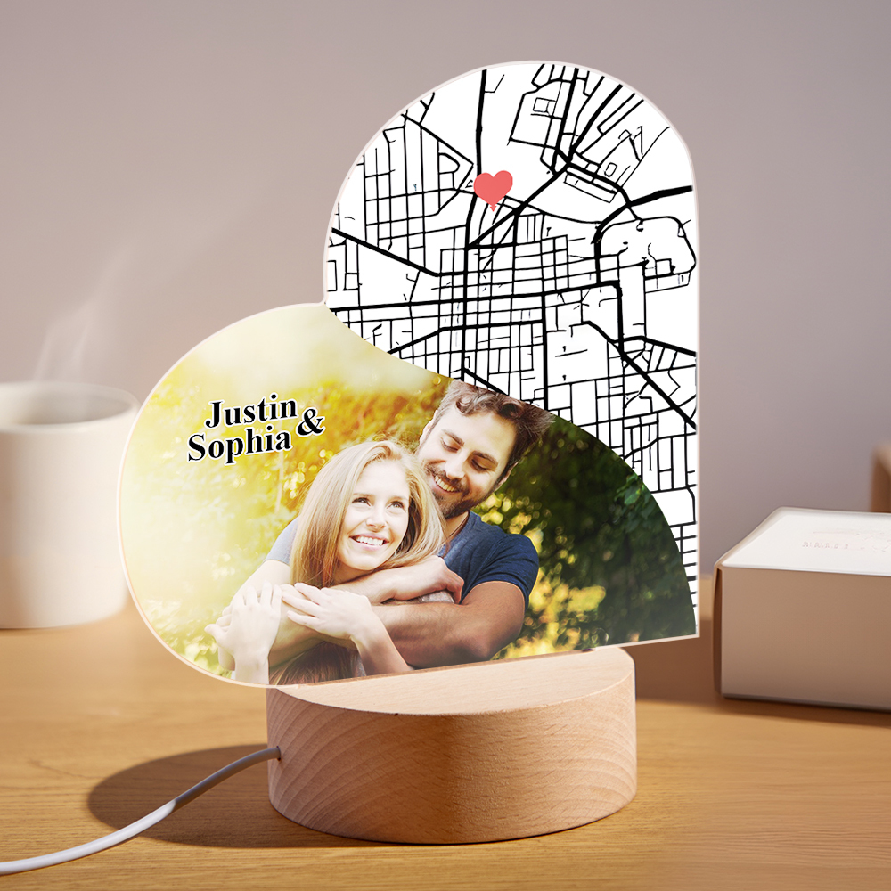 Personalized Heart Night Light Custom Anniversary Gift for Couples Custom Heart LED Night Lamp