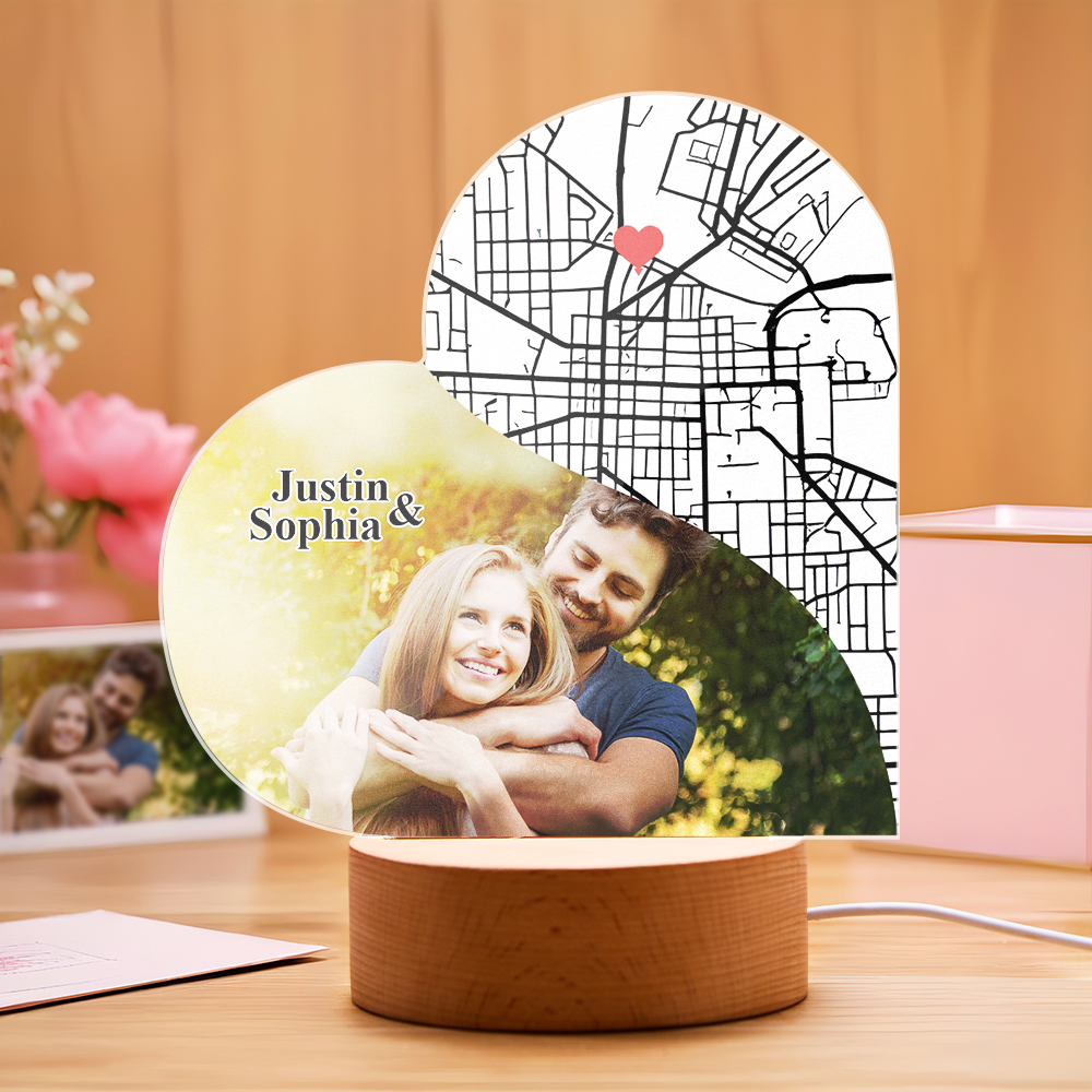 Personalized Heart Night Light Custom Anniversary Gift for Couples Custom Heart LED Night Lamp