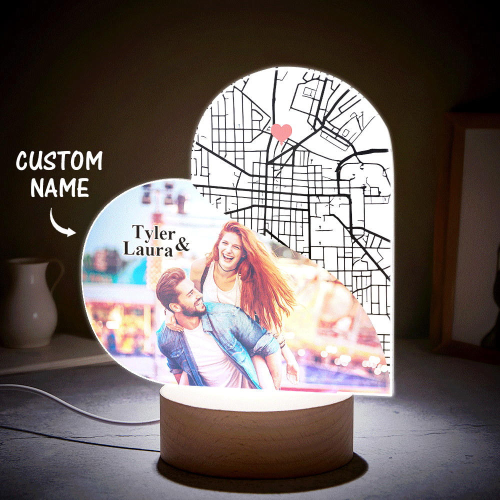 Personalized Heart Night Light Custom Anniversary Gift for Couples Custom Heart LED Night Lamp