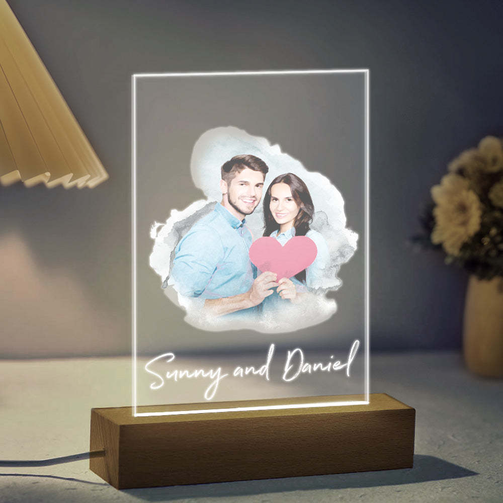 Custom Watercolor Photo Lamp Custom Photo Night Light Christmas Gift for Lover - MyPhotoMugs