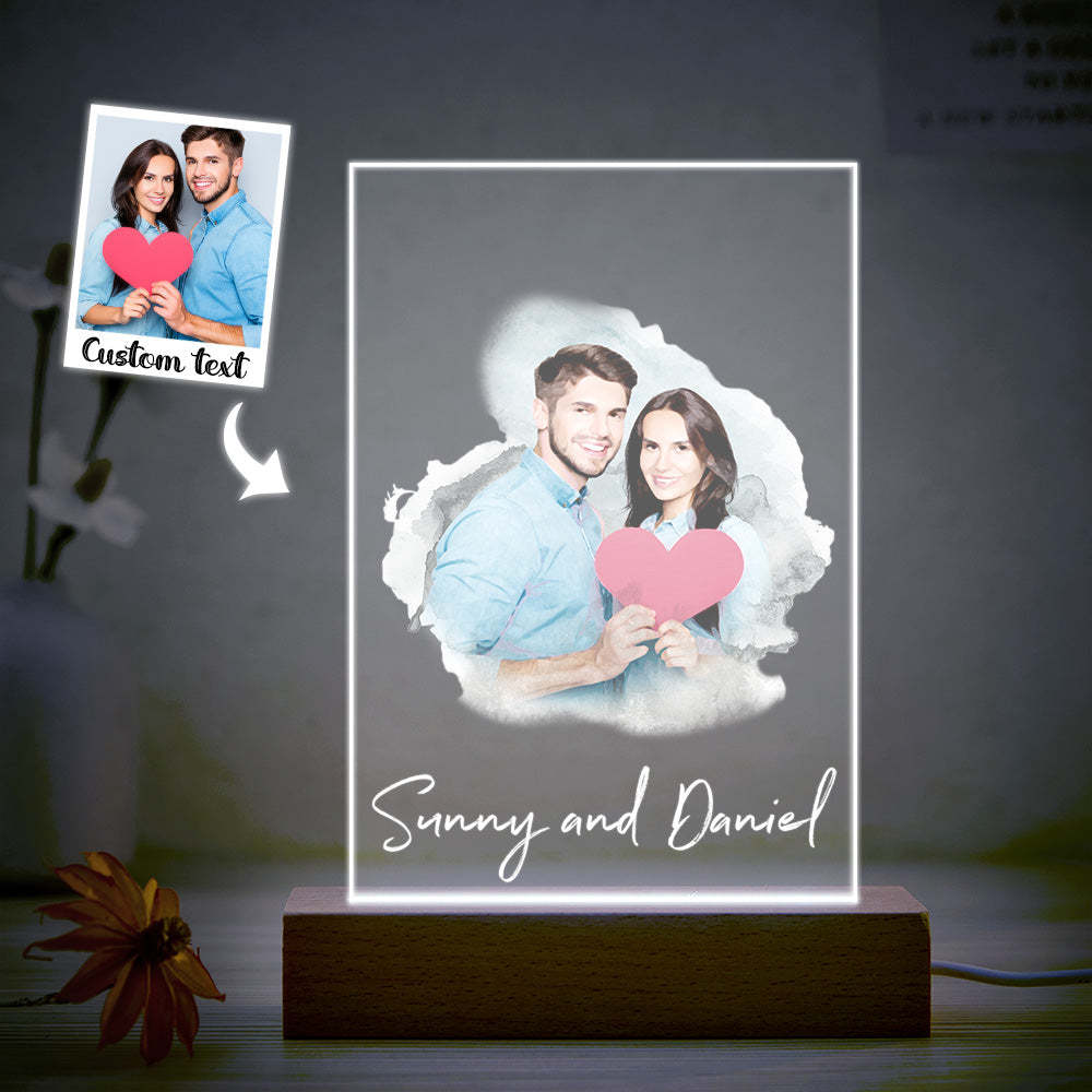 Custom Watercolor Photo Lamp Custom Photo Night Light Christmas Gift for Lover - MyPhotoMugs