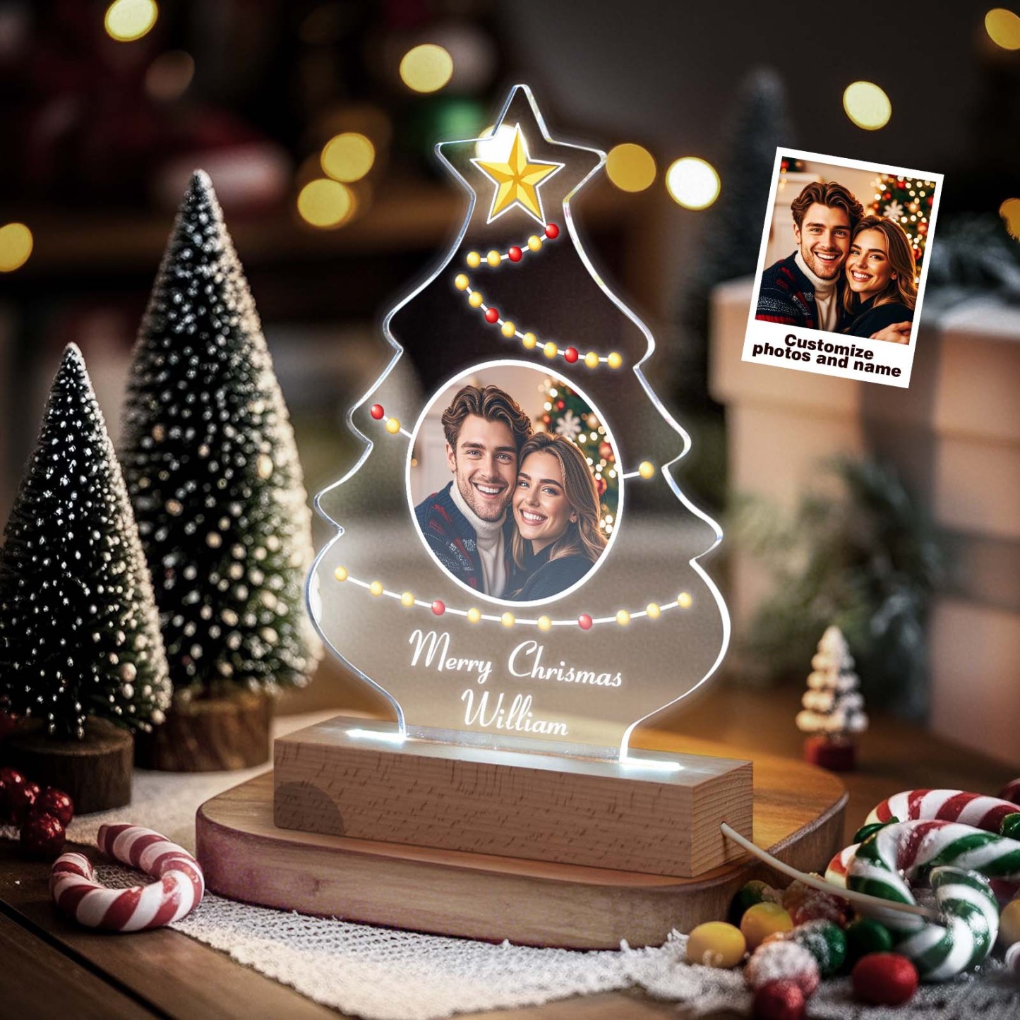 Custom Christmas Night Light Personalized Photo Christmas Lamp Christmas Tree Lamp