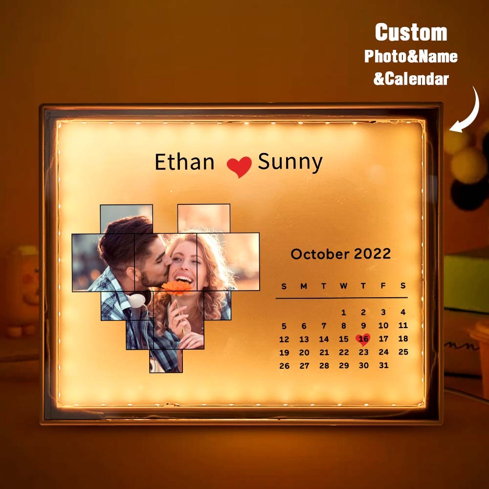Custom Photo Night Light Personalized Calendar Mirror Lamp Gift for Lover