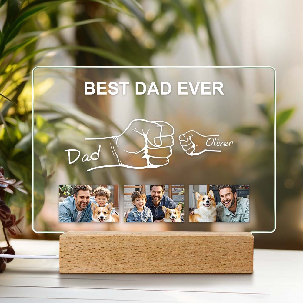 Custom Fathers Day Photo Night Light Personalized Fist Night Lamp Fathers Day Gift for Dad