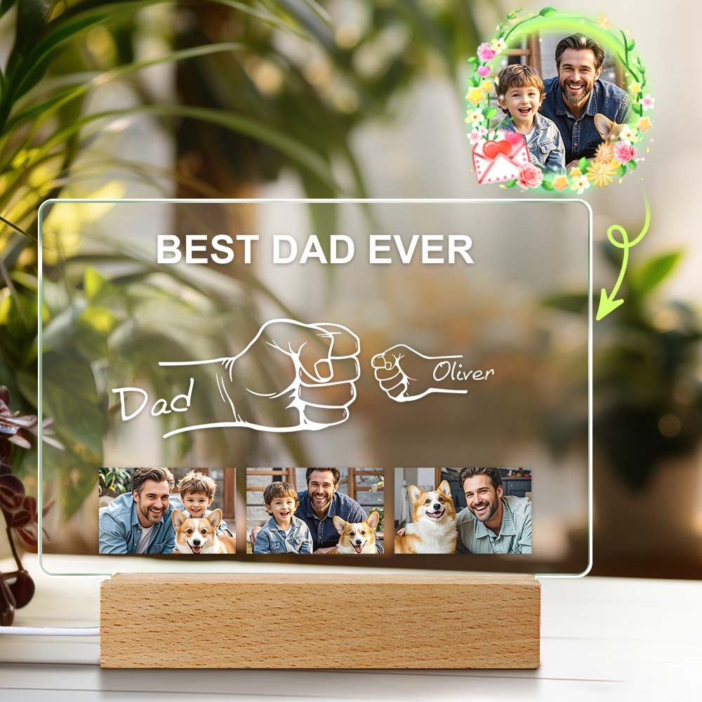 Custom Fathers Day Photo Night Light Personalized Fist Night Lamp Fathers Day Gift for Dad