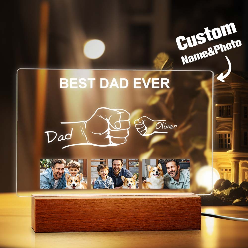 Custom Fathers Day Photo Night Light Personalized Fist Night Lamp Fathers Day Gift for Dad