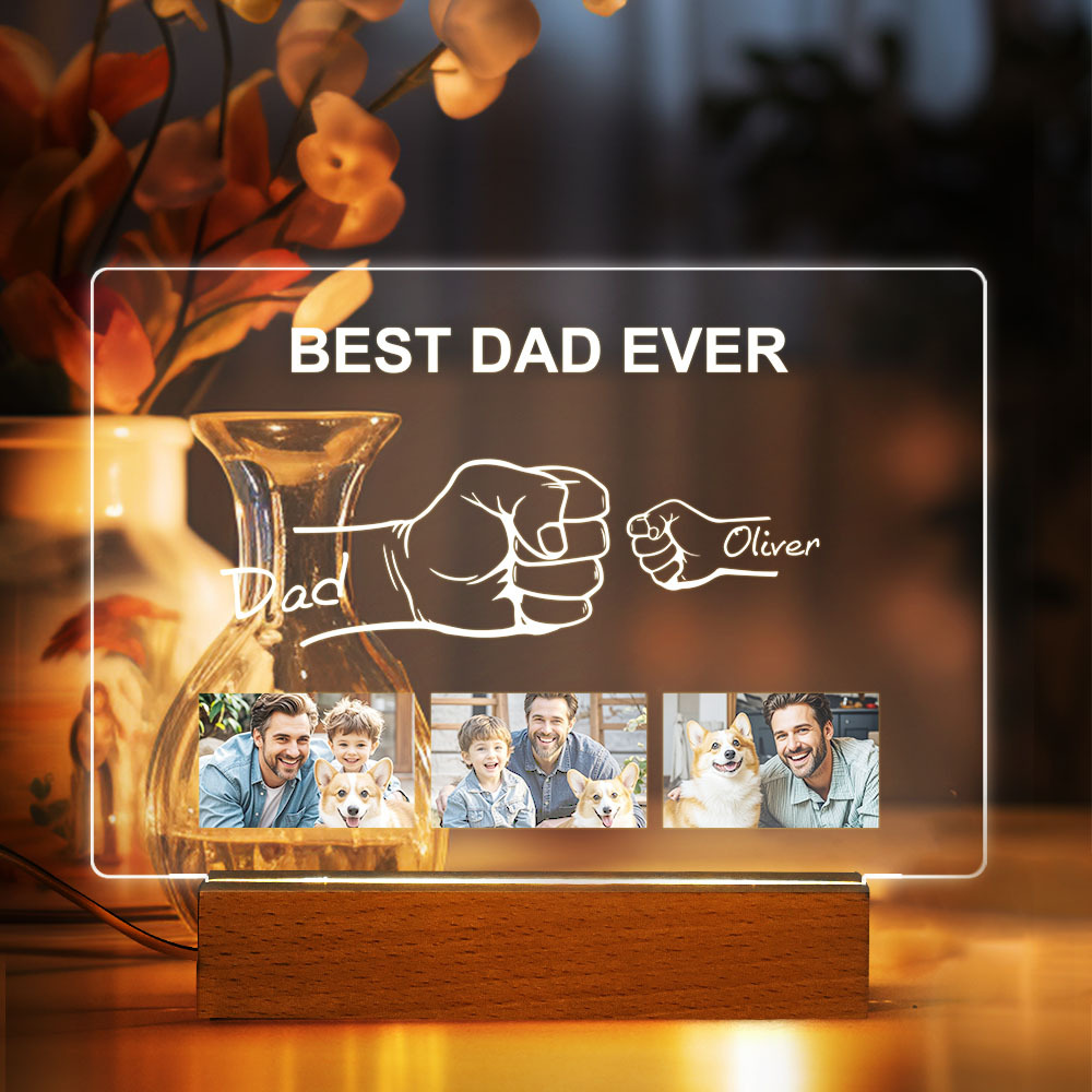Custom Fathers Day Photo Night Light Personalized Fist Night Lamp Fathers Day Gift for Dad