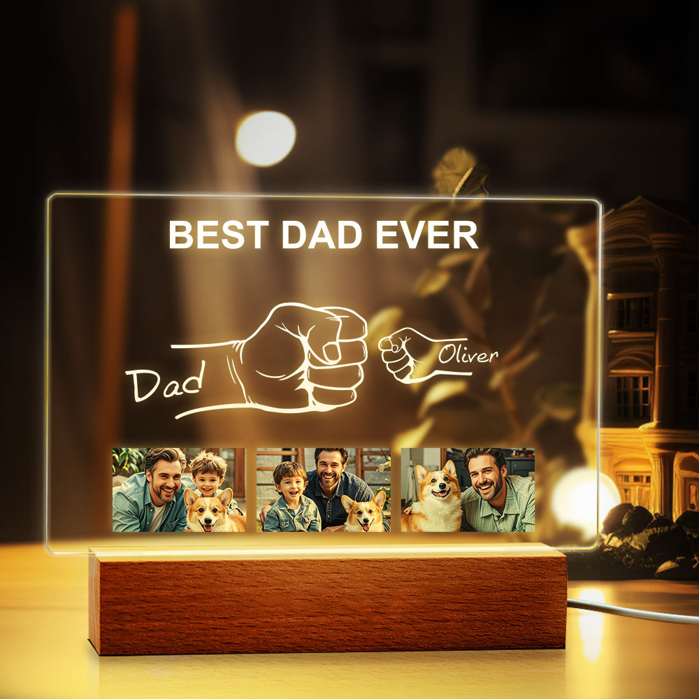 Custom Fathers Day Photo Night Light Personalized Fist Night Lamp Fathers Day Gift for Dad