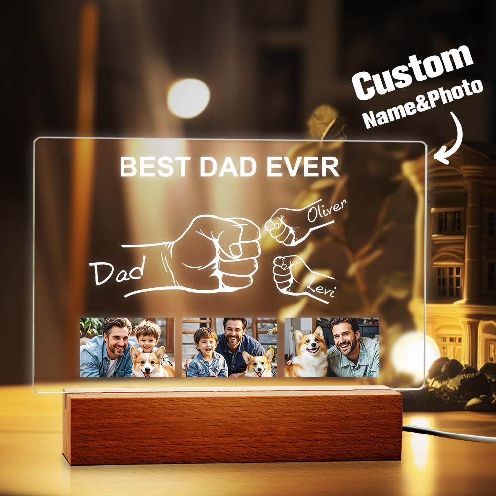 Custom Fathers Day Photo Night Light Personalized Fist Night Lamp Fathers Day Gift for Dad