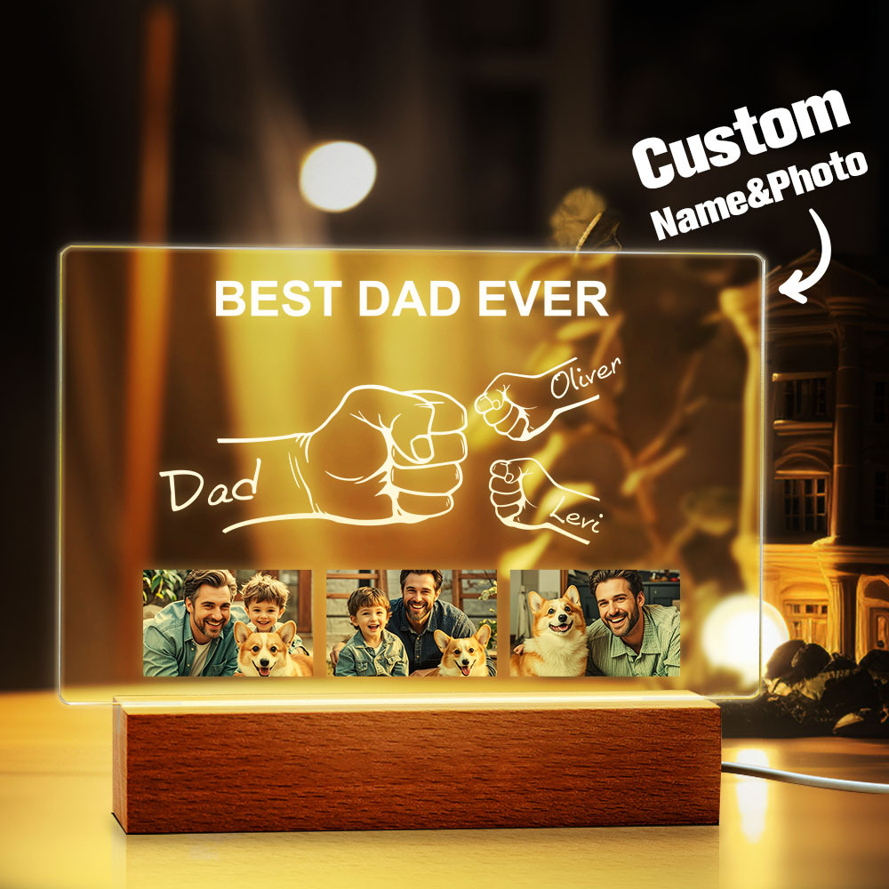 Custom Fathers Day Photo Night Light Personalized Fist Night Lamp Fathers Day Gift for Dad