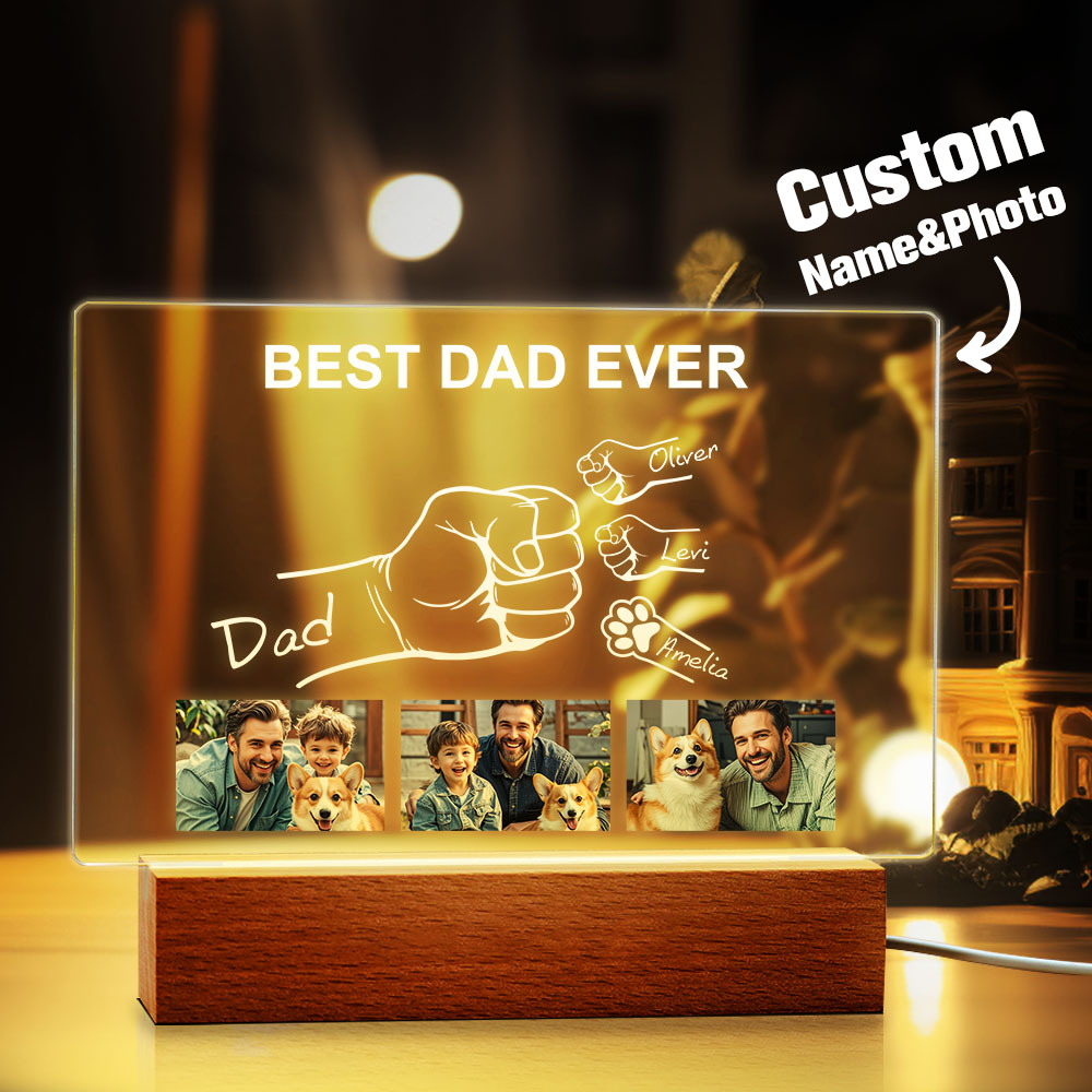 Custom Fathers Day Photo Night Light Personalized Fist Night Lamp Fathers Day Gift for Dad