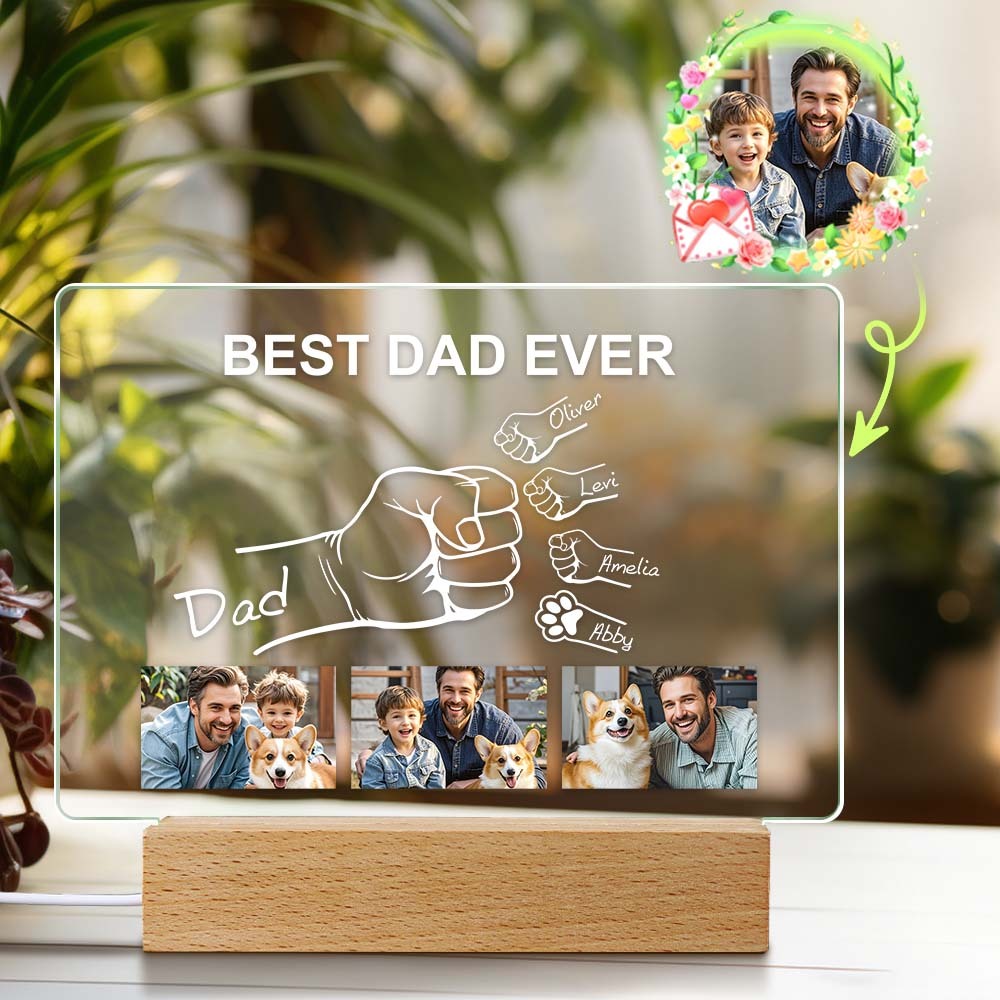 Custom Fathers Day Photo Night Light Personalized Fist Night Lamp Fathers Day Gift for Dad
