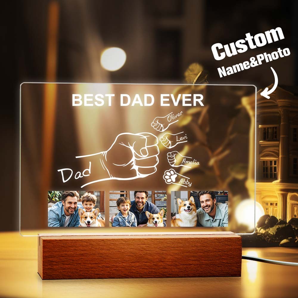 Custom Fathers Day Photo Night Light Personalized Fist Night Lamp Fathers Day Gift for Dad