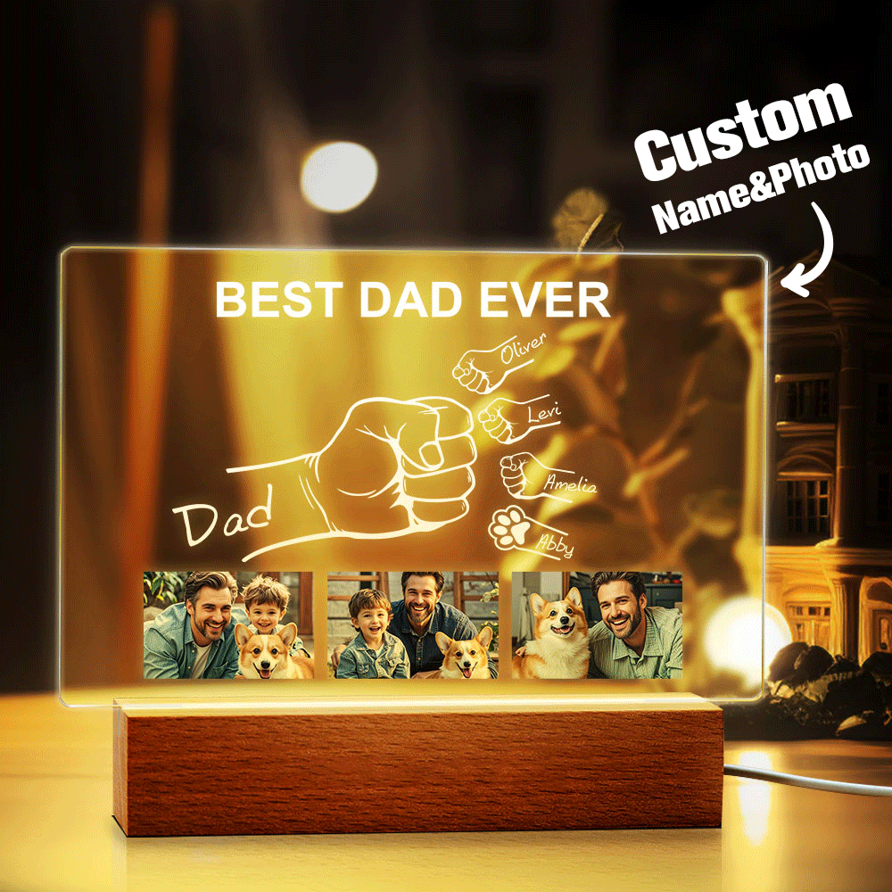 Custom Fathers Day Photo Night Light Personalized Fist Night Lamp Fathers Day Gift for Dad