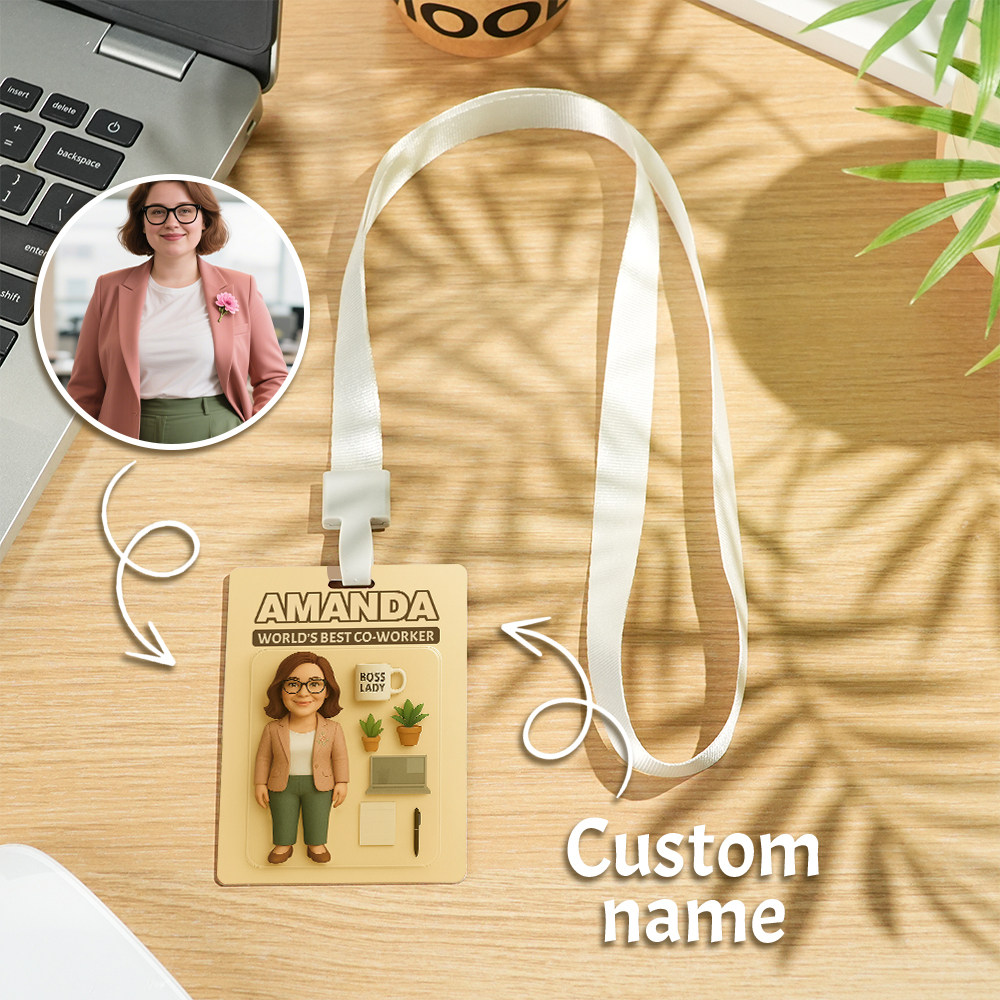 Personalized 2D Cartoon Name Tag  Custom ID Badge with Photo Toy Box Style Avatar Work Card