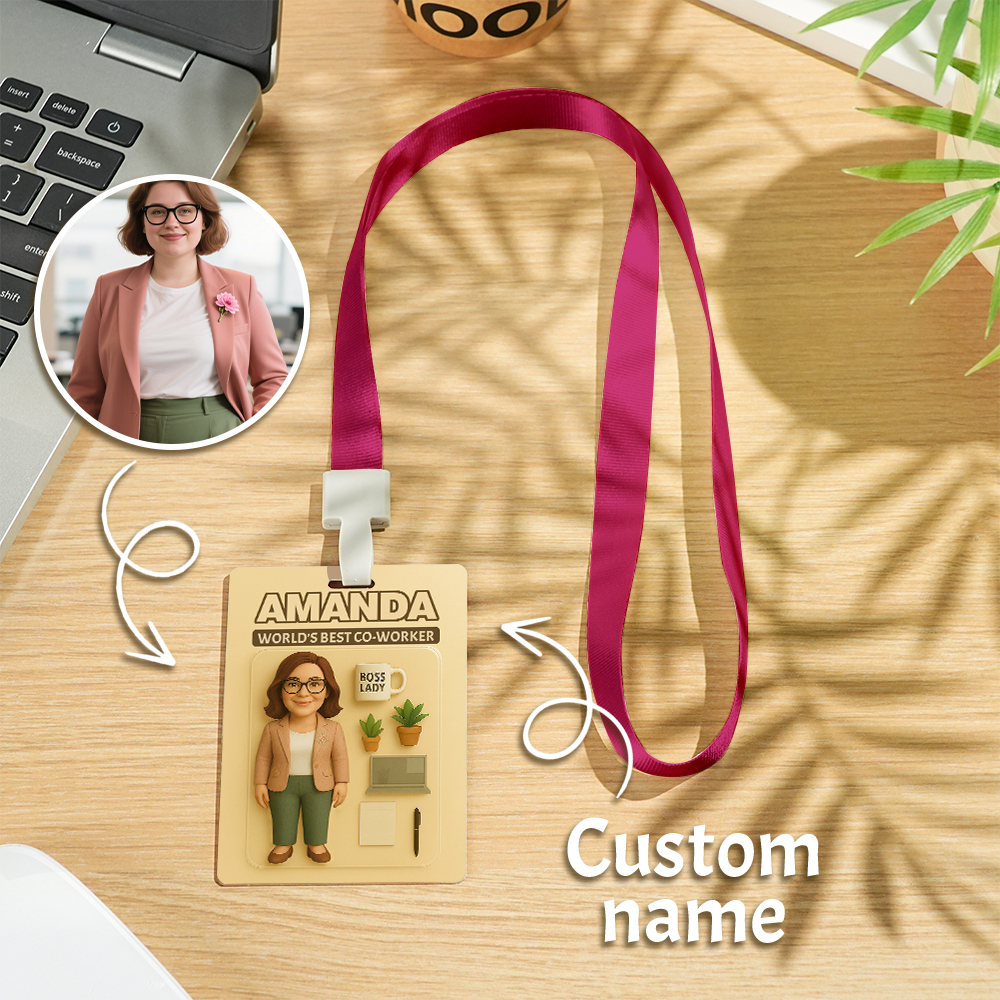 Personalized 2D Cartoon Name Tag  Custom ID Badge with Photo Toy Box Style Avatar Work Card