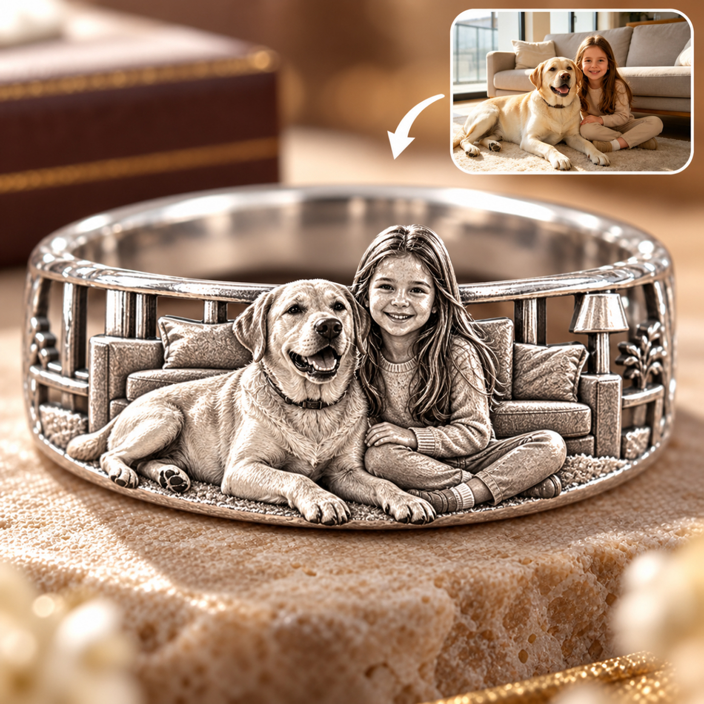 Personalized S925 Sterling Silver 3D Sculpted Labrador Ring Custom Photo Pet Relief Ring Unique Pet Memorial Jewelry Gift for Dog Mom