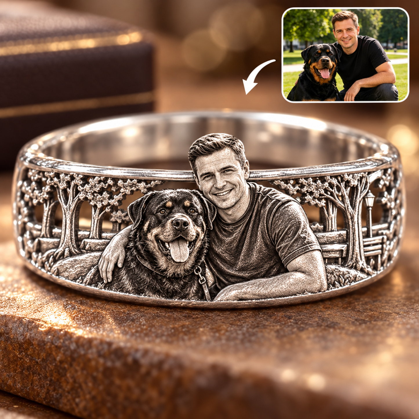 Personalized S925 Sterling Silver 3D Sculpted Rottweiler Ring Custom Photo Pet Relief Ring Unique Pet Memorial Jewelry Gift for Dog Mom