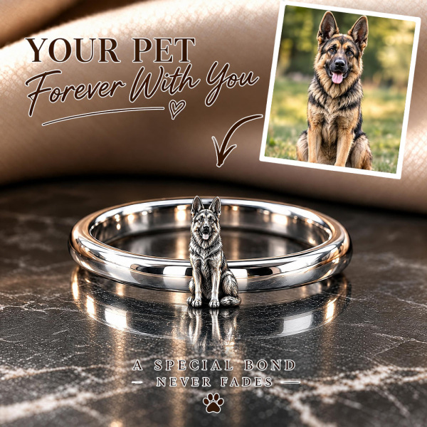 Personalized 3D Embossed Dog Ring Custom 925 Sterling Silver Full Body  German Shepherd Jewelry Memorial Pet Lover Gift