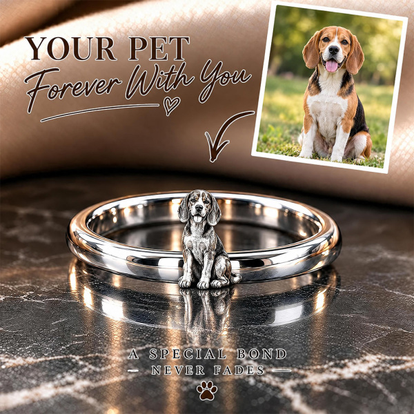 Personalized 3D Embossed Dog Ring Custom 925 Sterling Silver Full Body  Beagle Jewelry Memorial Pet Lover Gift