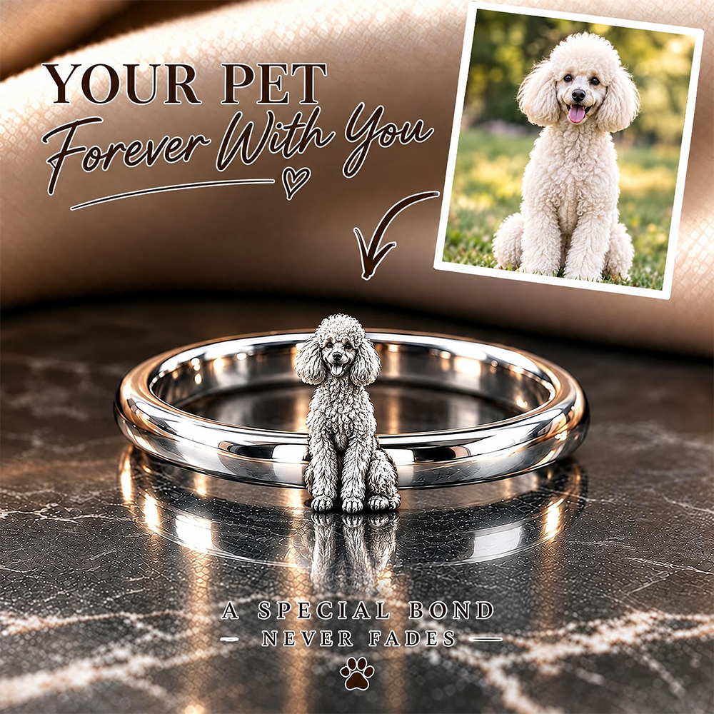 Personalized 3D Embossed Dog Ring Custom 925 Sterling Silver Full Body  Poodle Jewelry Memorial Pet Lover Gift