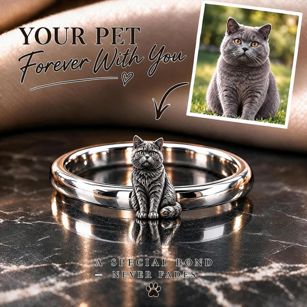 Personalized 3D Embossed Cat Ring Custom 925 Sterling Silver Full Body British Shorthair Jewelry Memorial Pet Lover Gift