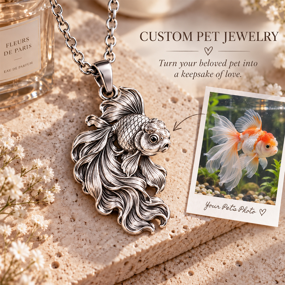 Personalized 3D Pet Photo Necklace Custom 925 Sterling Silver Goldfish Pendant Jewelry Gift for Pet Mom