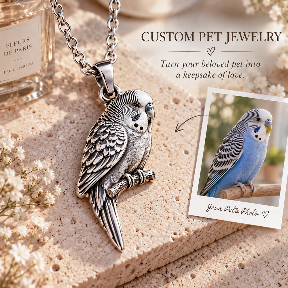 Personalized 3D Pet Photo Necklace Custom 925 Sterling Silver Budgie Pendant Jewelry Gift for Pet Mom