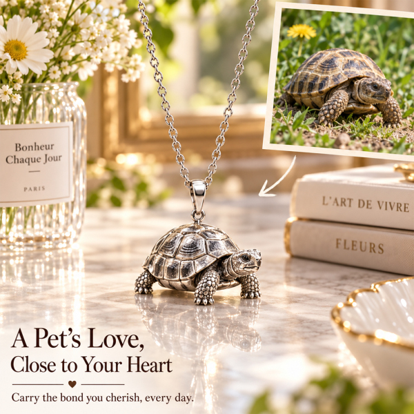 Personalized 3D Pet Photo Necklace Custom 925 Sterling Silver Russian Tortoise Pendant Jewelry Gift for Pet Mom