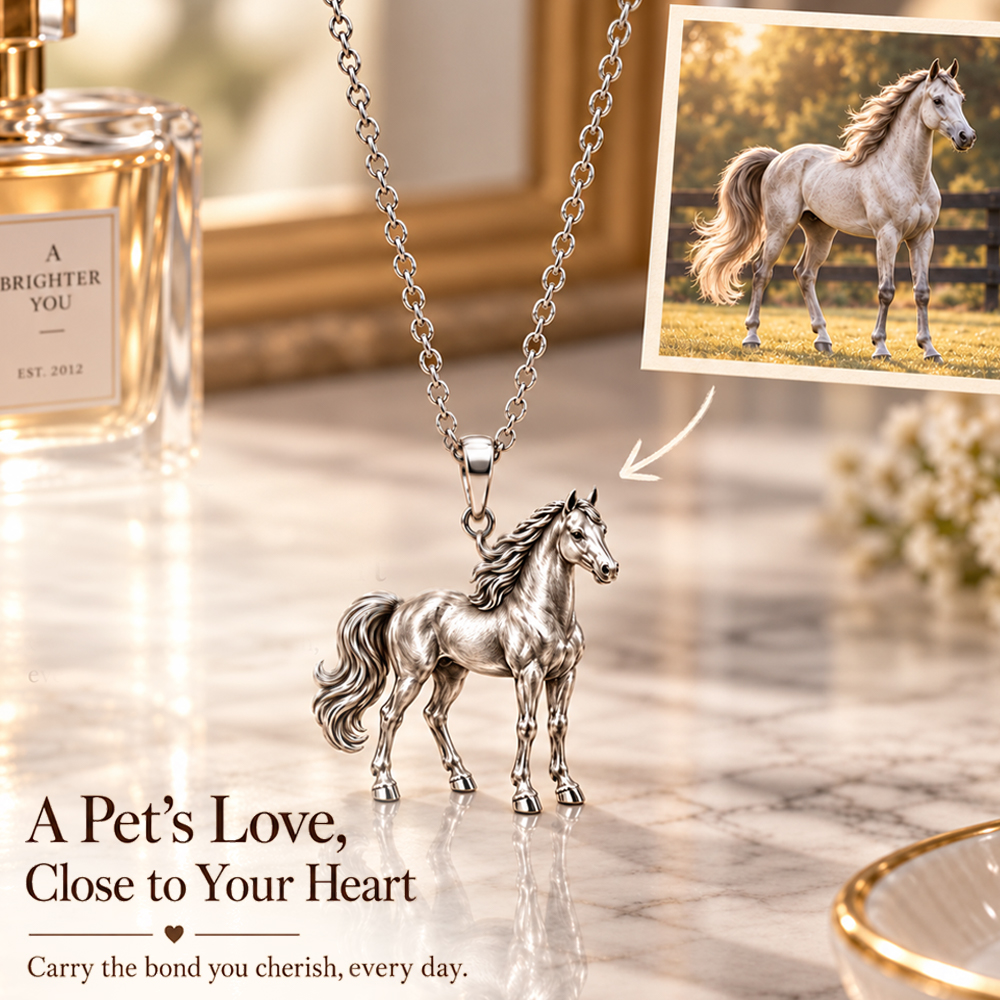 Personalized 3D Pet Photo Necklace Custom 925 Sterling Silver Horse Pendant Jewelry Gift for Pet Mom