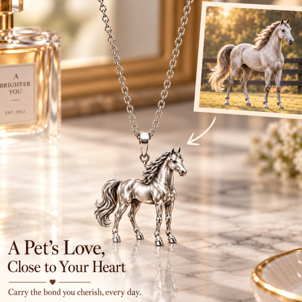 Personalized 3D Pet Photo Necklace Custom 925 Sterling Silver Horse Pendant Jewelry Gift for Pet Mom
